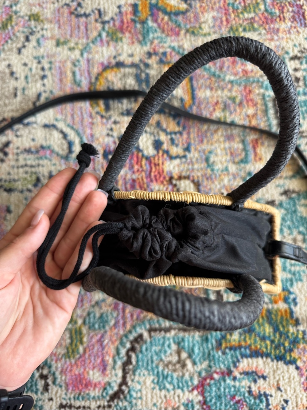 a new day Natural Straw Round Crossbody with Black Trim - Picture 3 of 6
